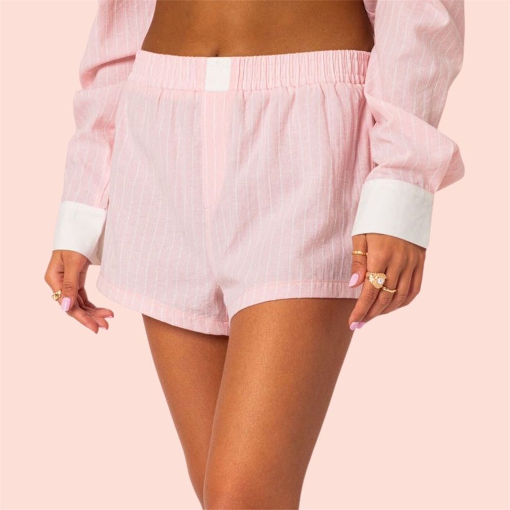 Edikted Pink & White Pinstripe Boxer Lounge Short
